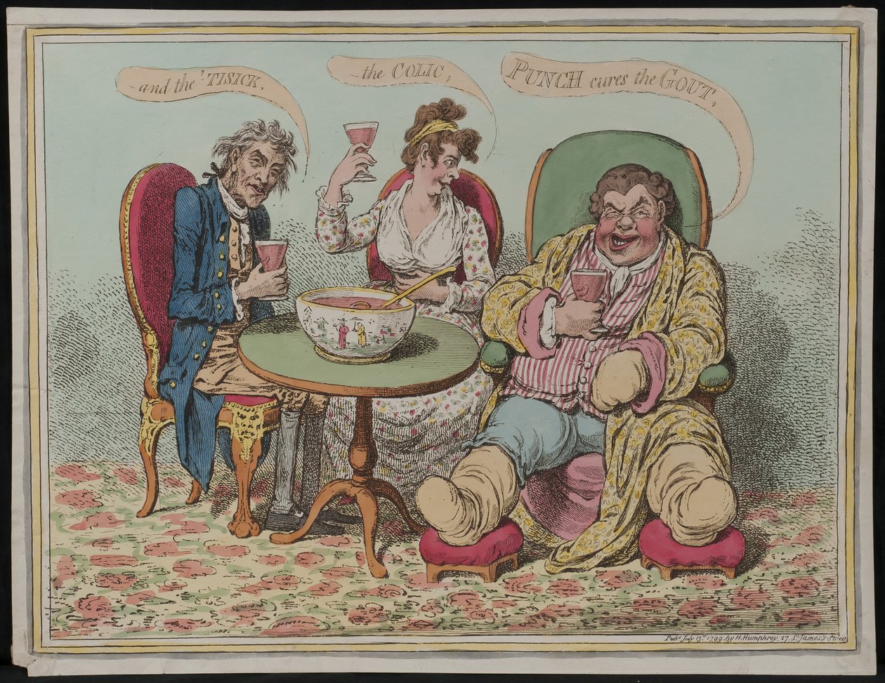 Punch leczy dnę moczanową, kolkę i tisick, 1799 autorstwa James Gillray