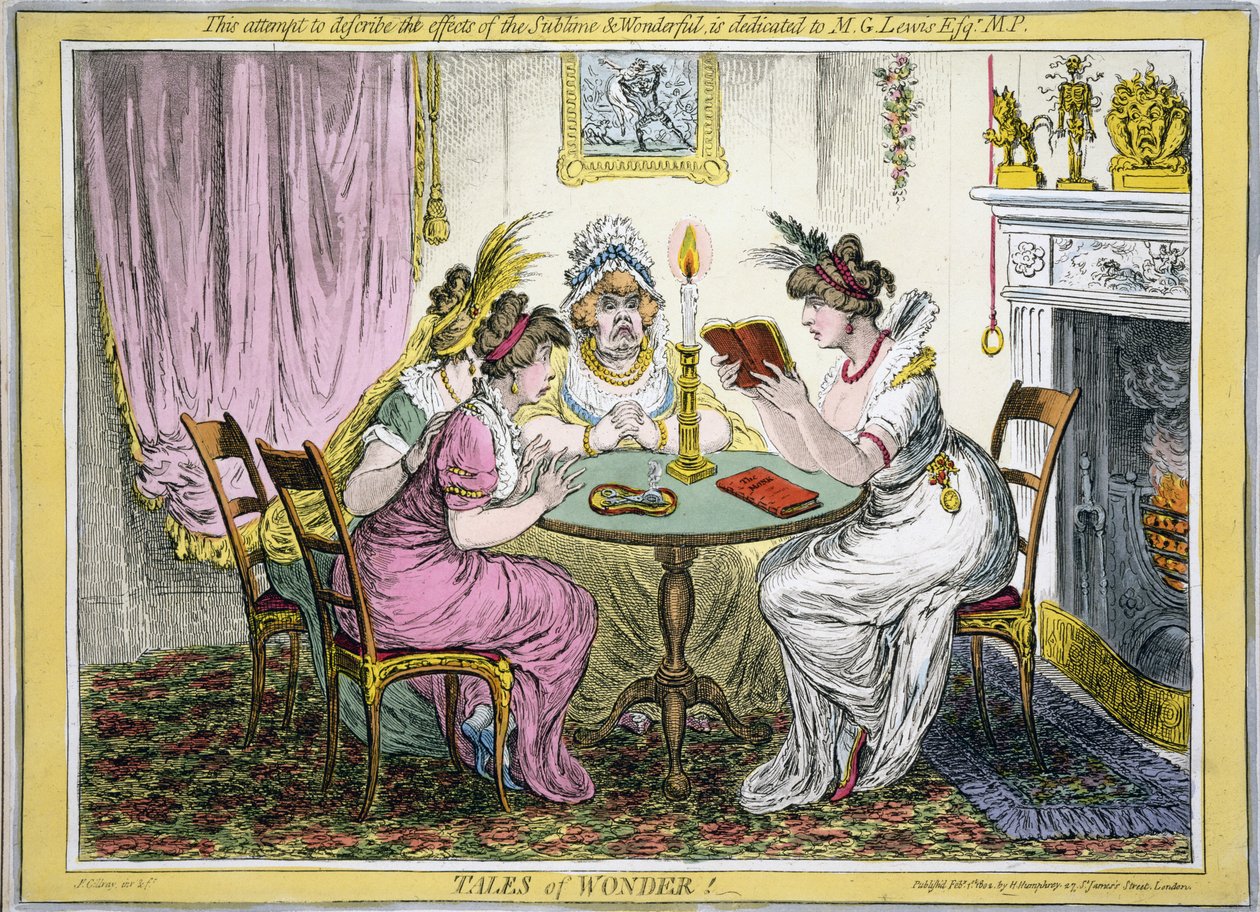 Opowieści cudów! Ta próba opisania efektów Sublime and Wonderful jest dedykowana MG Lewisowi Esq MP, wyd. H Humprey, Londyn, 1802 (ręcznie barwiony grawerunek) autorstwa James Gillray