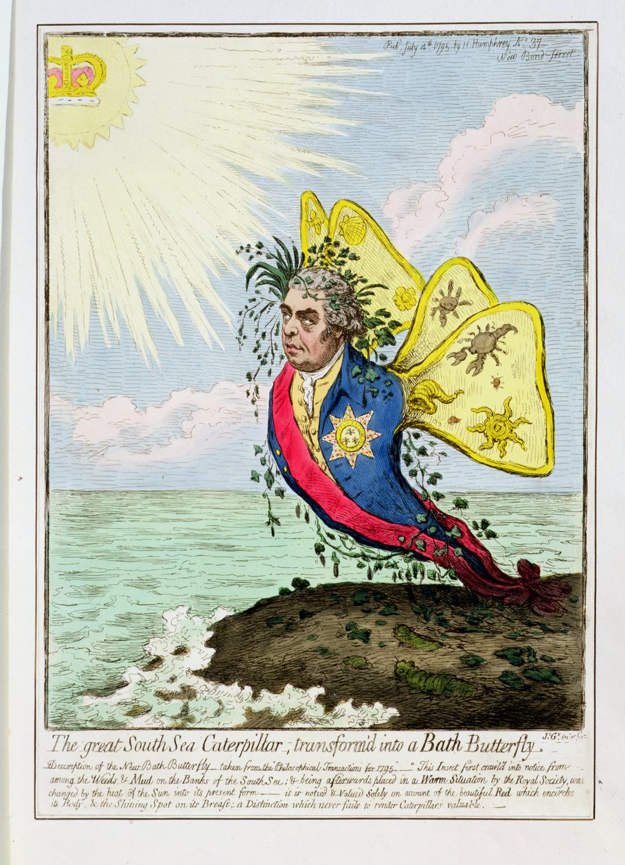 Pub Great South Sea Caterpillar zamienił się w Bath Butterfly. autorstwa Hannah Humphrey, 1795 autorstwa James Gillray