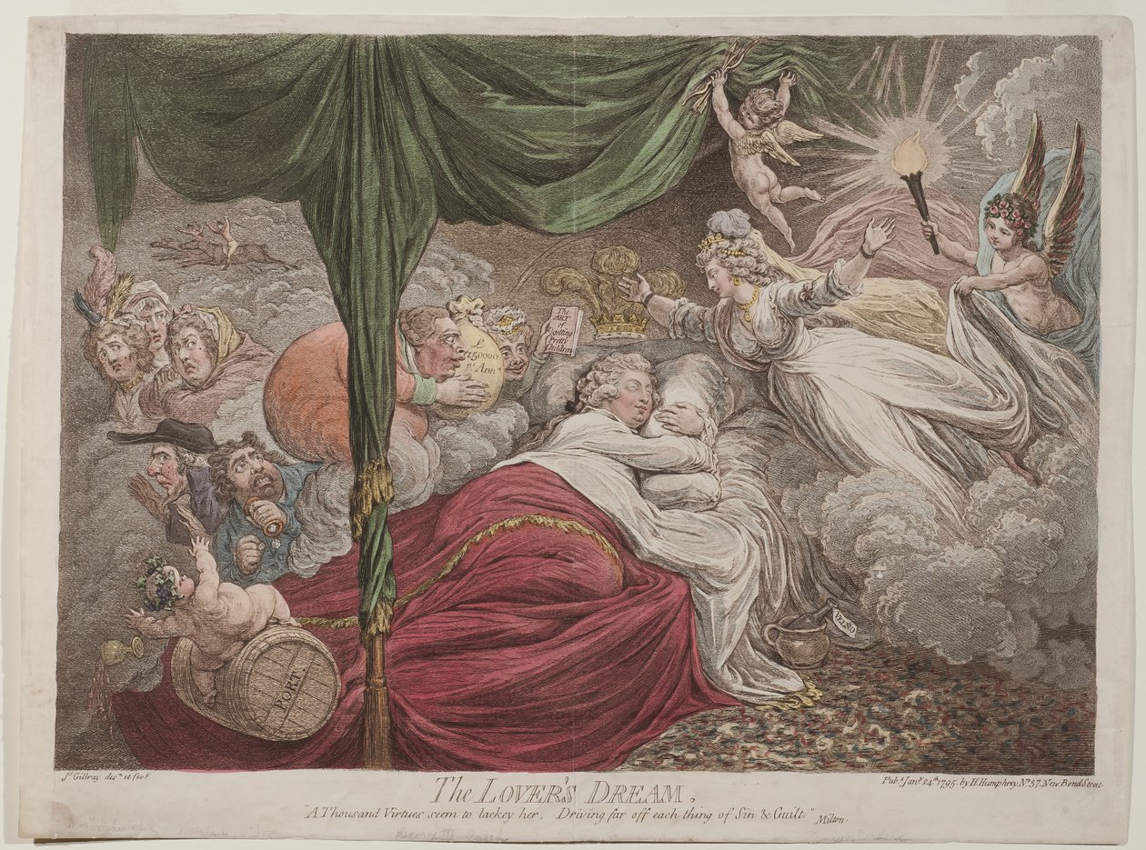Sen kochanków, 1795 autorstwa James Gillray