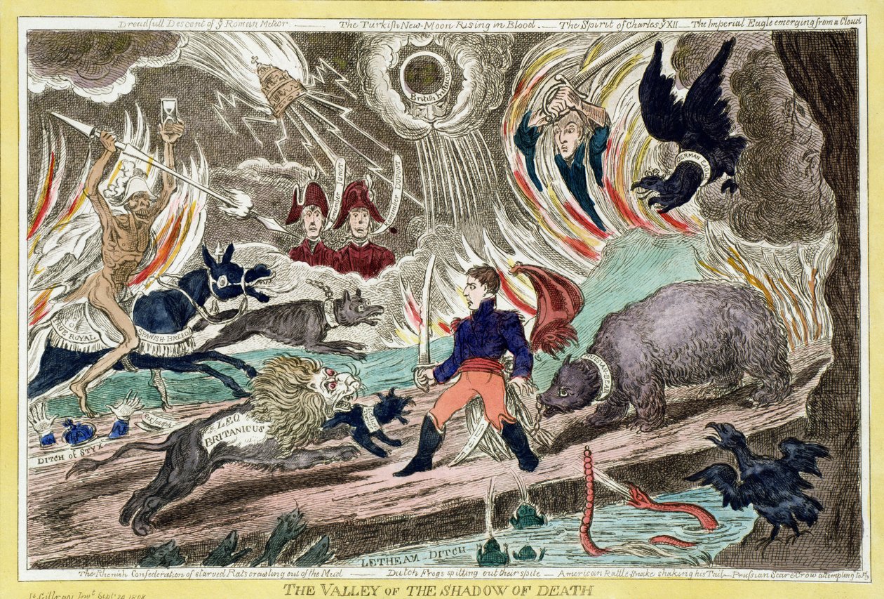 "Dolina Cienia Śmierci", satyryczna kreskówka autorstwa James Gillray