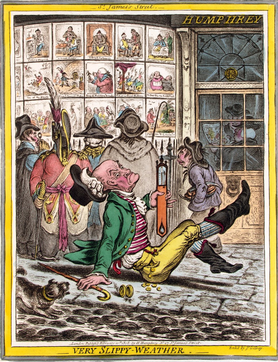 Very Slippy-Weather, wyd. 1808 (rycina ręcznie kolorowana) autorstwa James Gillray