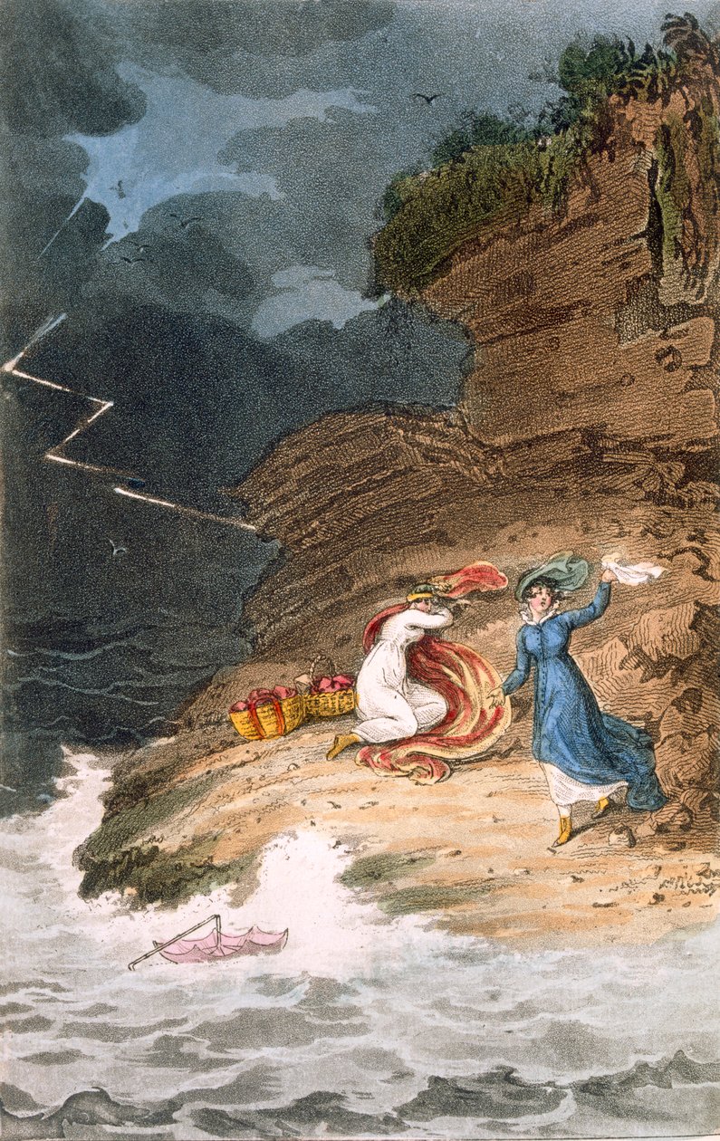 Dwie wczesne dzwony regencji schwytane przez burzę na wybrzeżu, rytowane przez Josepha Constantine