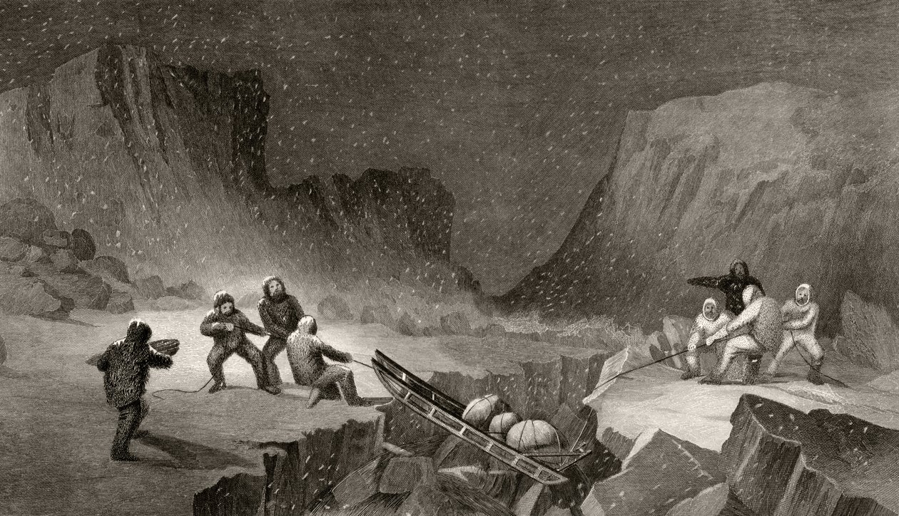 Crossing the Ice Belt at Coffee Gorge, grawerowane przez R. Hinshlewooda, z 