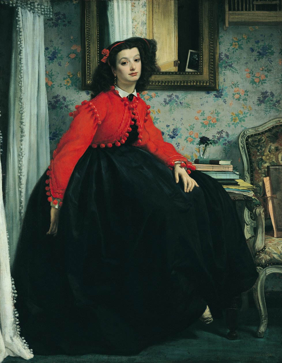Portret mlle. LL (Młoda dama w czerwonej kurtce) 1864 autorstwa James Jacques Joseph Tissot