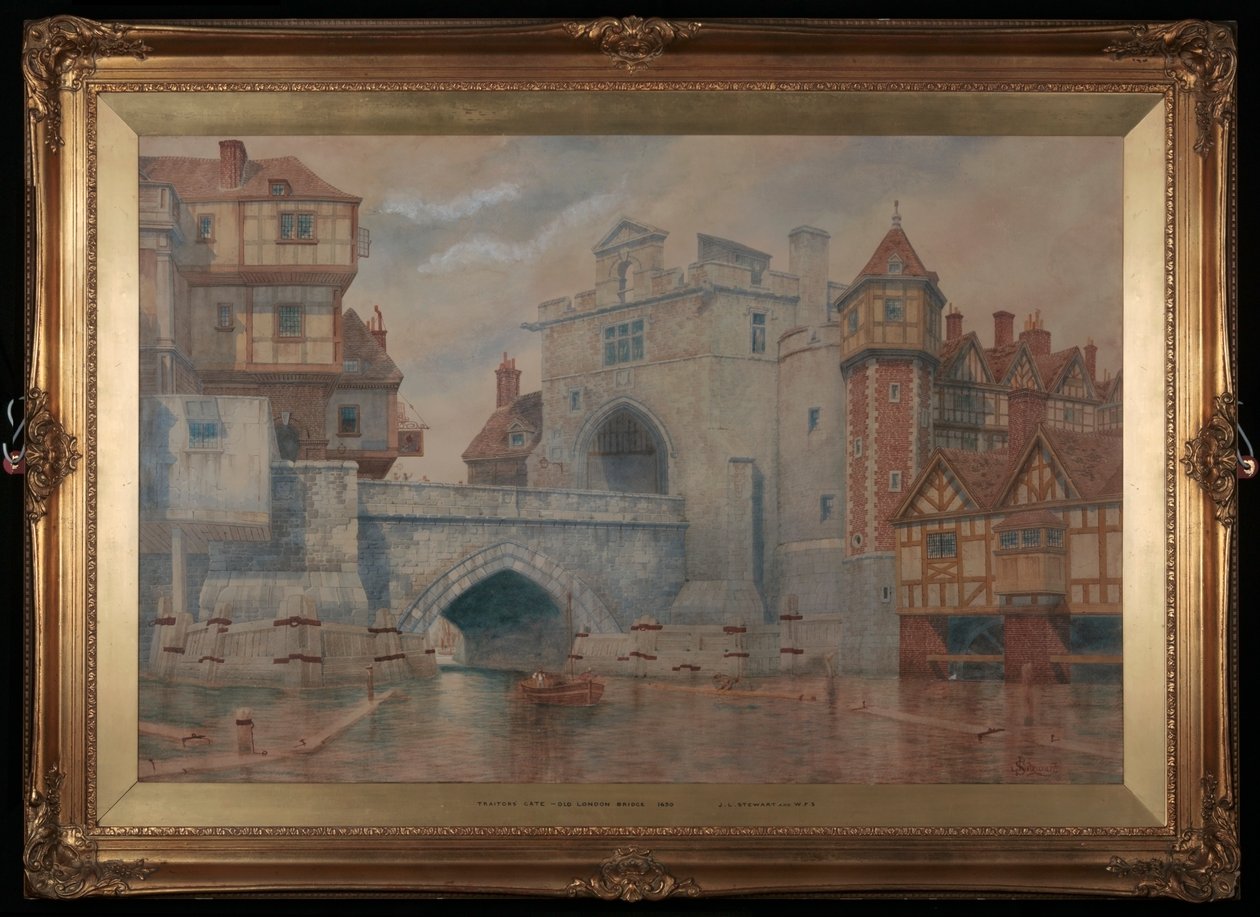 Traitors Gate - Stary londyński most w 1650 (wc) autorstwa James Stewart