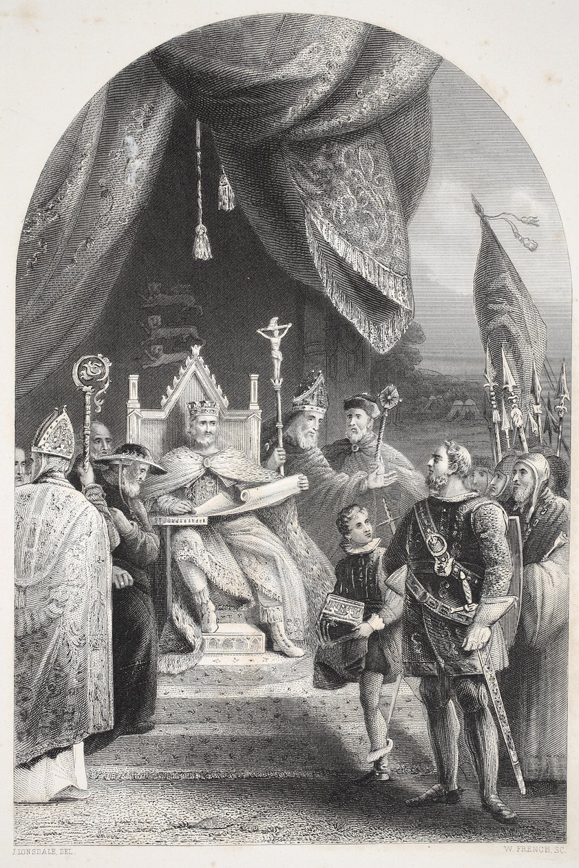 Król Jan pieczętujący Magna Carta, ryty W. French autorstwa James Lonsdale