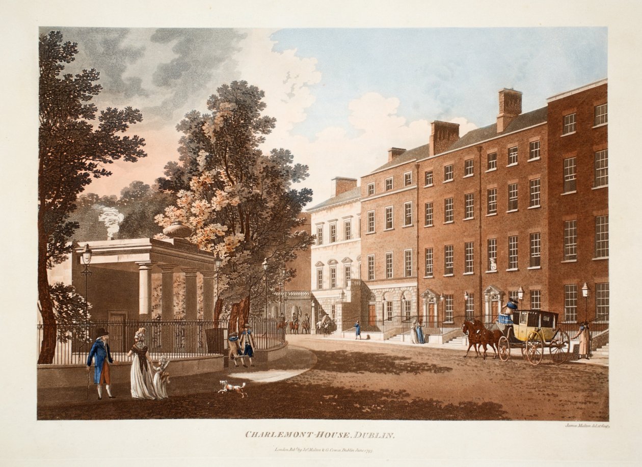 Charlemont-House, Dublin, 1793 (ręcznie barwiony grawerunek) autorstwa James Malton