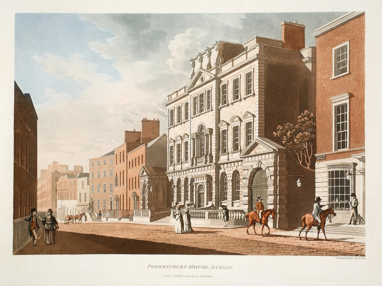 Powerscourt-House, Dublin, 1795 (ręcznie barwiony grawerunek) autorstwa James Malton