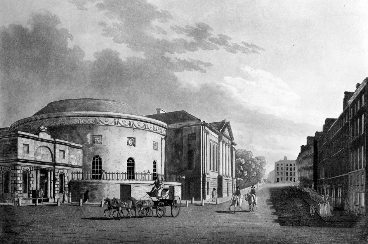 Rotunda i New Rooms, Dublin, 1795 (rycina ręcznie kolorowana) autorstwa James Malton