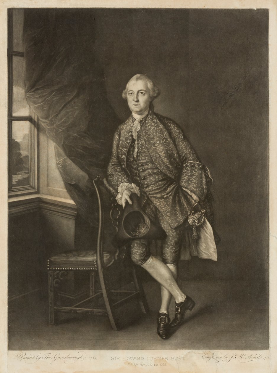 Portret Sir Edwarda Turnera, ok. 1762-63 (mezzotinta) autorstwa James McArdell