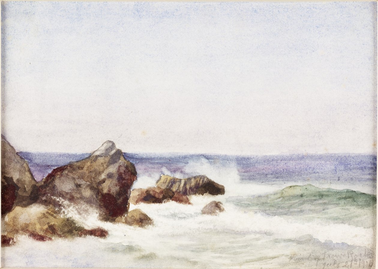 Trow Rocks (akwarela, bodycolor i wydrapywanie na papierze) autorstwa James Miller Brown
