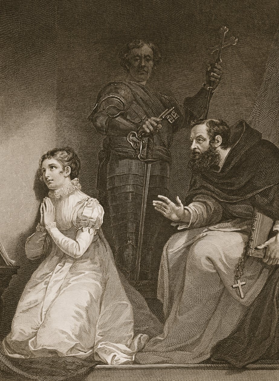 Feckenham z rozkazu królowej odwiedza Lady J. Grey w wieży, wyryte przez W. Bromleya, ilustracja z "Historii Anglii" Davida Hume