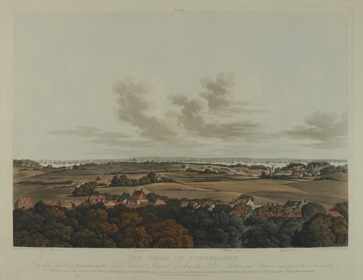 Dania 1807: Oblężenie Kopenhagi, ryty Robert Pollard (1792-1867) i Joseph Constantine Stadler (1780-1812) wydane w 1807 (kolorowa akwatinta) autorstwa James Pattison Cockburn