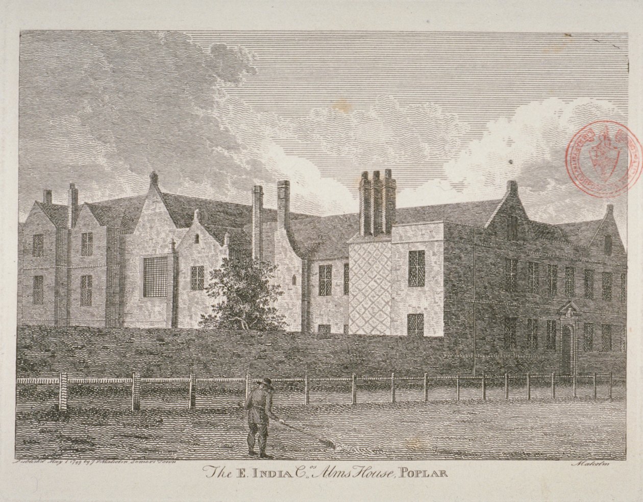 Widok przytułków Kompanii Wschodnioindyjskiej w Topoli, 1799 autorstwa James Peller Malcolm