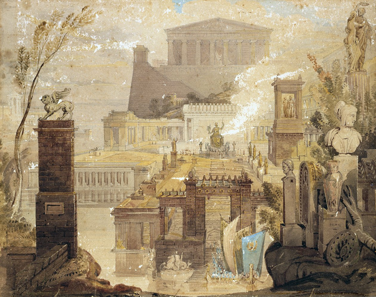 Odtworzenie architektury starożytnych Aten, ok. 1830 (pióro i atrament oraz toaleta na papierze) autorstwa James Pennathorne