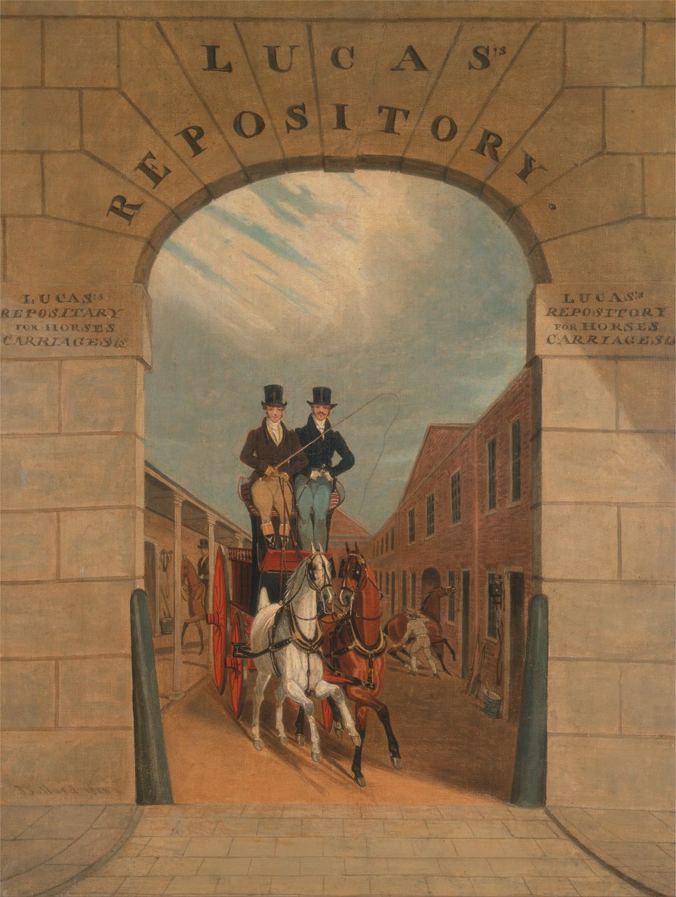 Szkolenie pary w hamulcu w Lucass Yard, Clerkenwell autorstwa James Pollard