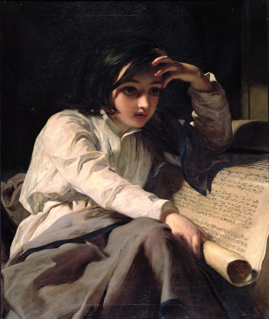 Niemowlę Tymoteusz odsłaniający Pismo Święte, ok. 1853 r. autorstwa James Sant