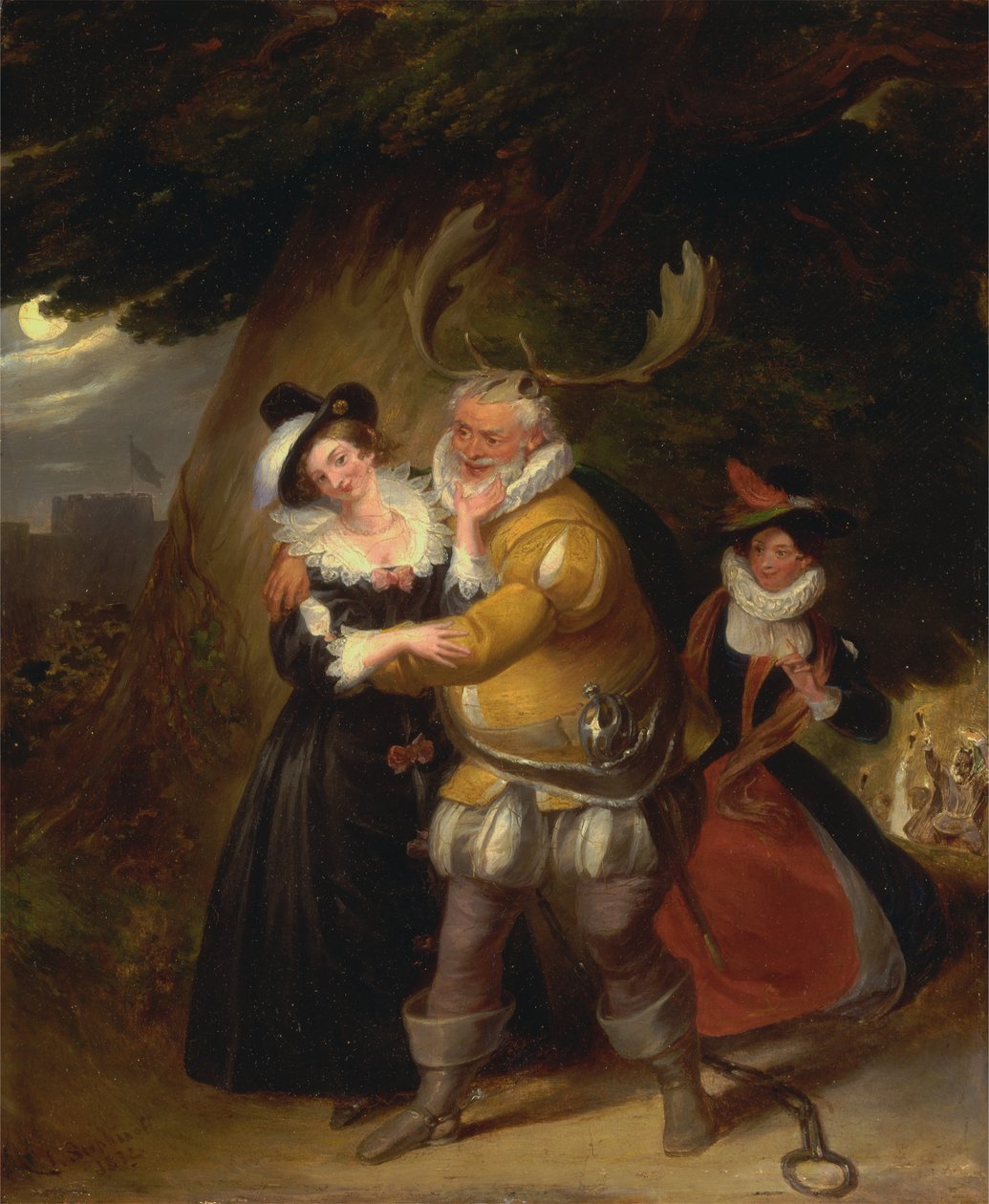 Falstaff w Hernes Oak, z Wesołych żon z Windsoru, akt V, scena v autorstwa James Stephanoff