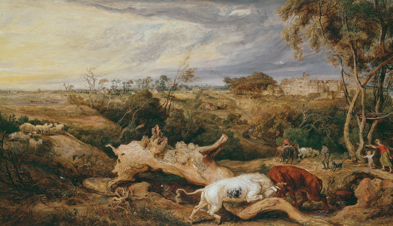 Walki byków; W oddali zamek św. Donata, ok. 1803 r. autorstwa James Ward