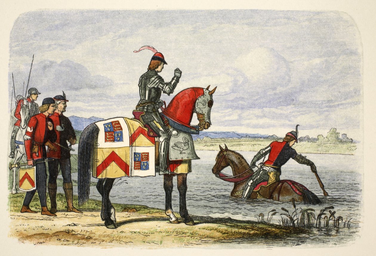 Buckingham stwierdza, że Severn jest nie do przejścia, 18 października 1483, z A Chronicle of England BC 55 to AD 1485, pub. London, 1863. autorstwa James William Edmund Doyle