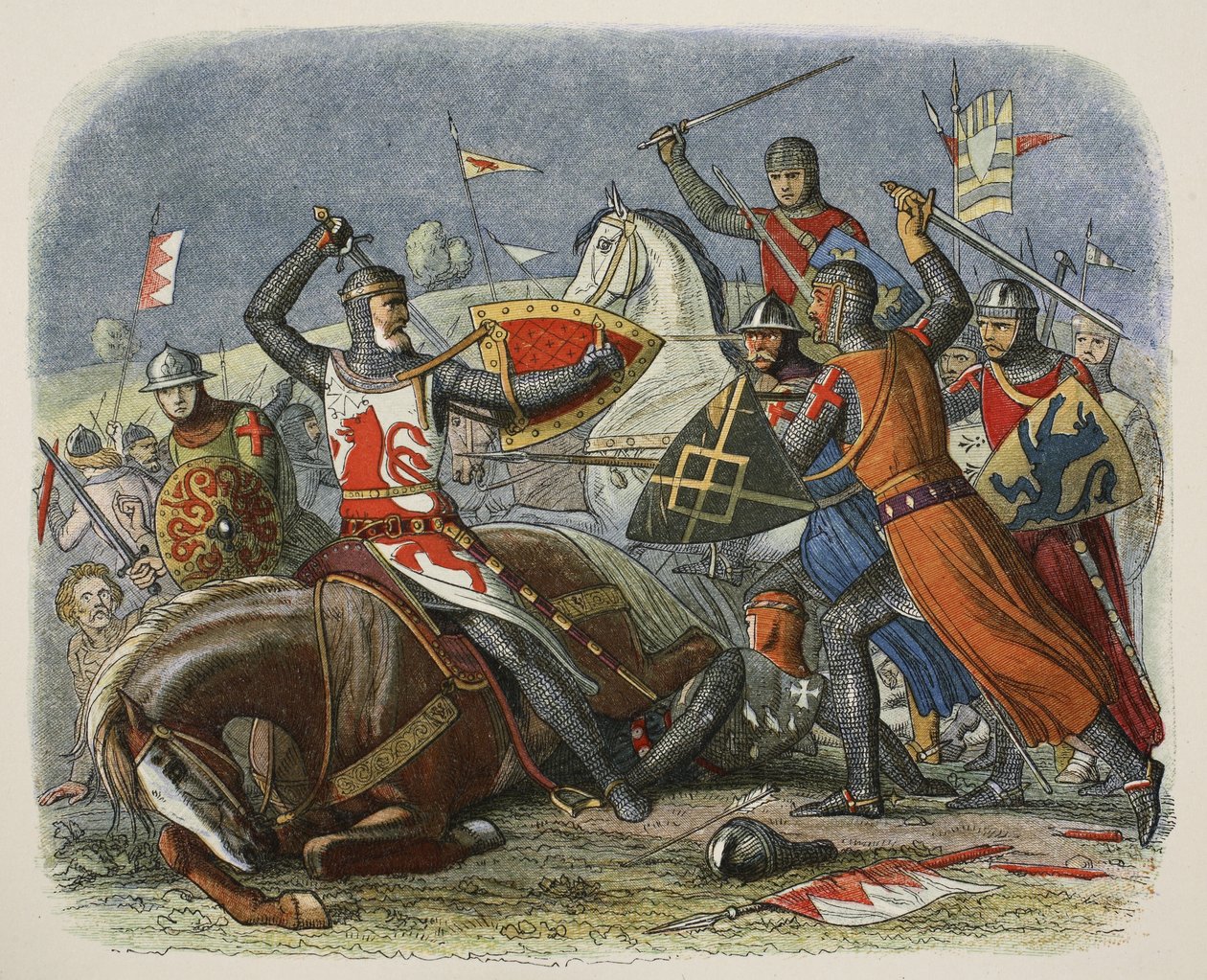 Śmierć De Montforta, 12 sierpnia 1265, od A Chronicle of England BC 55 do AD 1485, wyd. Londyn, 1863 r. autorstwa James William Edmund Doyle
