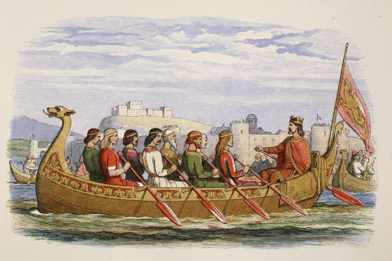 Barka Edgar obsługiwana przez ośmiu królów na Dee, 973 AD, od A Chronicle of England BC 55 do AD 1485, wyd. Londyn, 1863 r. autorstwa James William Edmund Doyle
