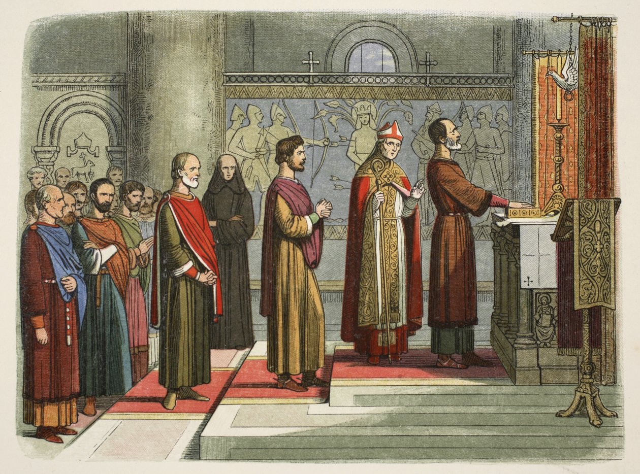 Baronowie przysięgają osiągnąć swoje wolności, 1214, od Kroniki Anglii BC 55 do AD 1485, wyd. Londyn, 1863 r. autorstwa James William Edmund Doyle