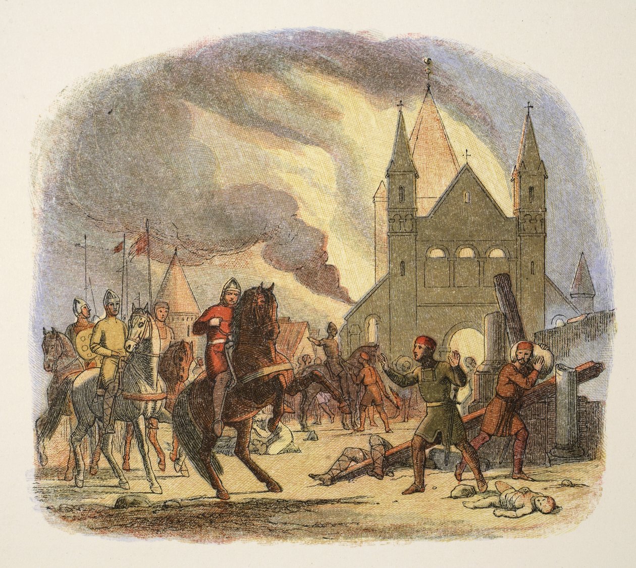 Wilhelm I doznał śmiertelnego zranienia w Mantes we Francji, 1087, od A Chronicle of England BC 55 do AD 1485, wyd. Londyn, 1863 r. autorstwa James William Edmund Doyle