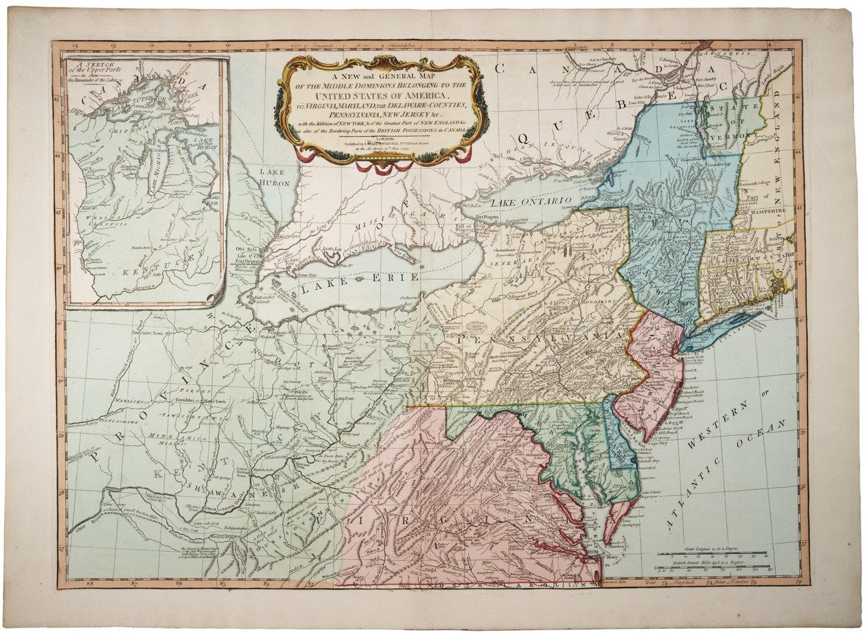 Nowa, ogólna mapa środkowego dominium należącego do Stanów Zjednoczonych, 14 maja 1794 r. autorstwa James and Laurie, Robert Whittle