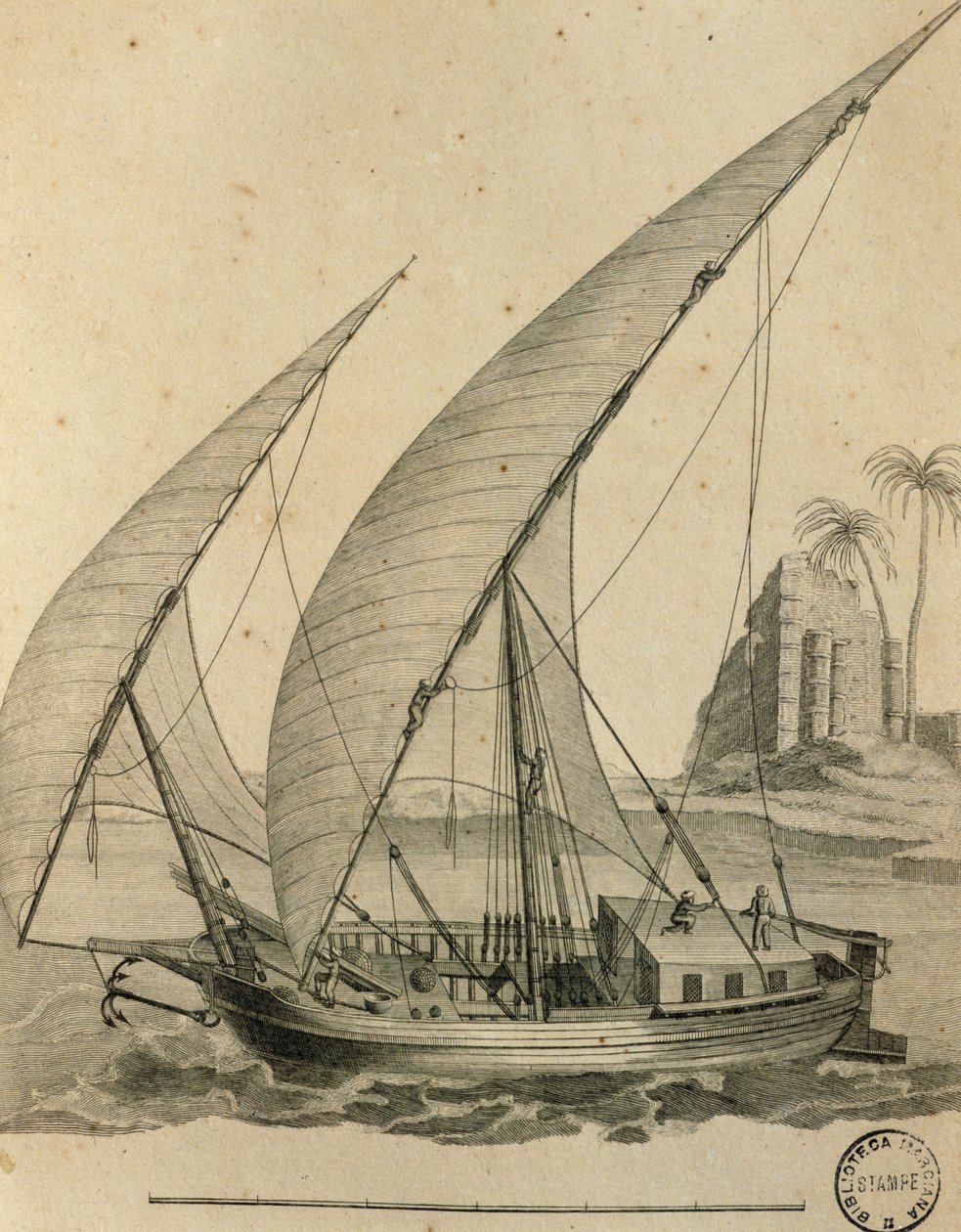 Żaglówka Nubii, Egipt, grawerowanie z Cartes et figures du Voyage en Nubia et en Abyssinia, James Bruce autorstwa James Bruce