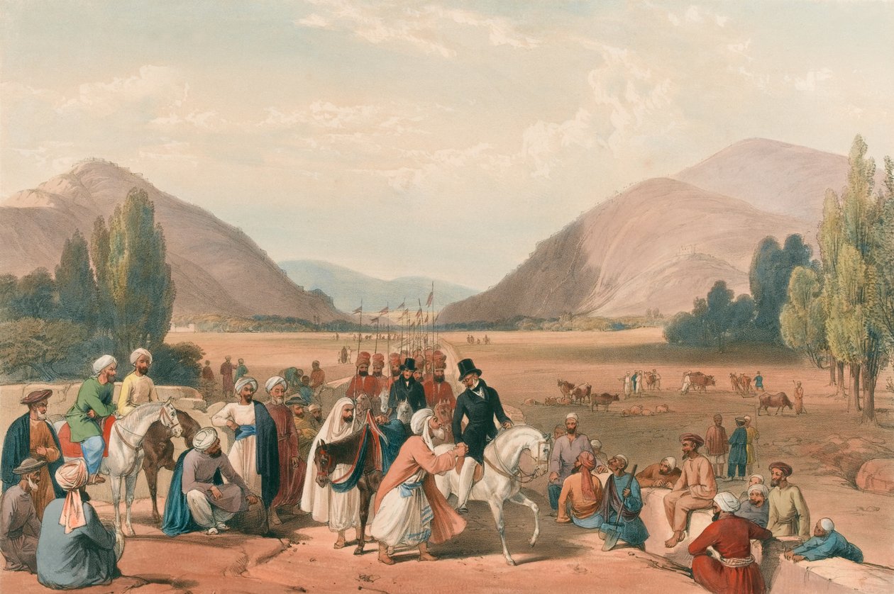 „Wjazd do Kaubulu z Killa-Kazee [sic]”, ok. 1840 (litografia, zabarwiona) autorstwa James (after) Atkinson