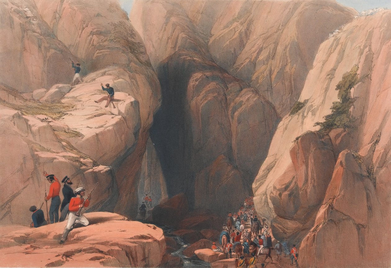 „Wjazd na przełęcz Kojak z Parusza”, ok. 1839 (litografia, przyciemniana) autorstwa James (after) Atkinson