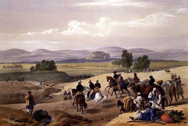 Podejście do twierdzy Kwettah, ze „Szkiców w Afganistanie”, rytowanych przez Charlesa Haghe (1810-88) i Louisa Haghe (1806-85) wydane przez Henry
