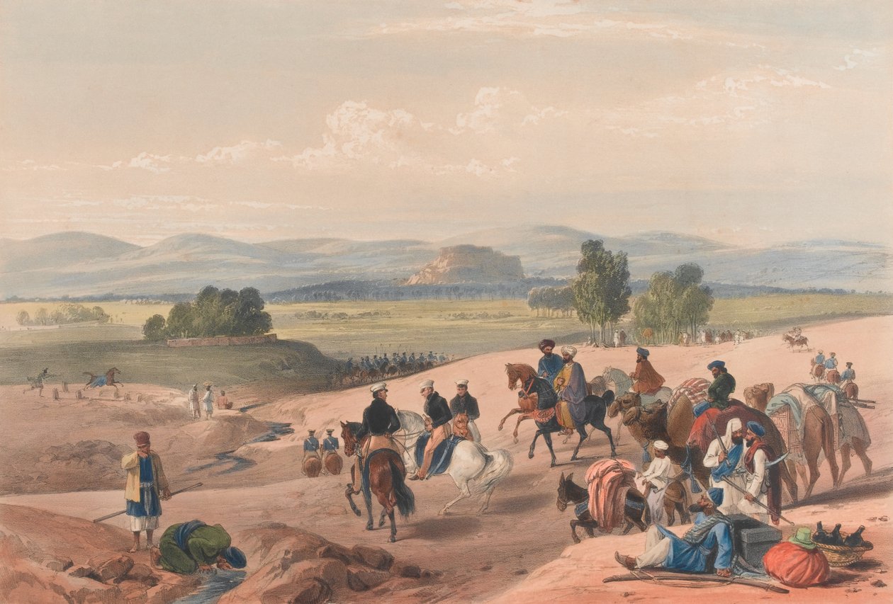 Podejście do twierdzy Kwettah [sic], ok. 1839 (litografia, zabarwiona) autorstwa James (after) Atkinson