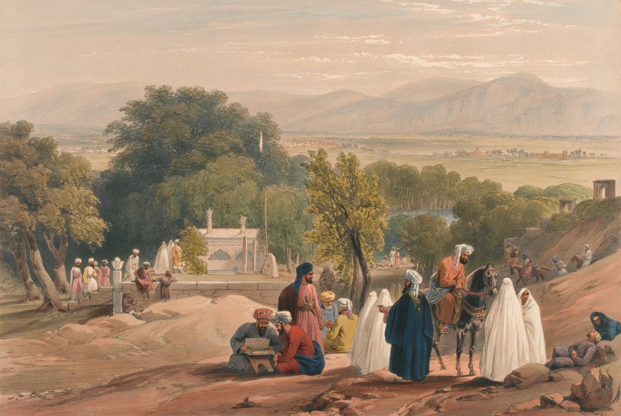 „Grób cesarza Babera [sic]”, ok. 1840 r. (litografia, zabarwiona) autorstwa James (after) Atkinson
