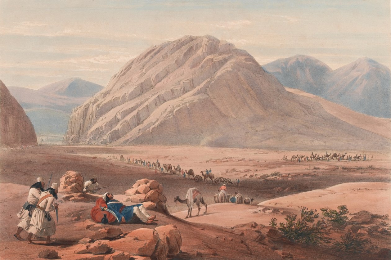 Widok na górę Baba-Naunee, ok. 1839 (litografia, przyciemniana) autorstwa James (after) Atkinson