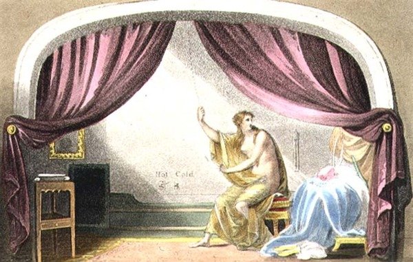 Ciepła kąpiel, tablica z „Poetyckich szkiców Scarborough”, ryt. J. Bluck (fl.1791-1831) wyd. przez Rudolpha Ackermanna autorstwa James (after) Green