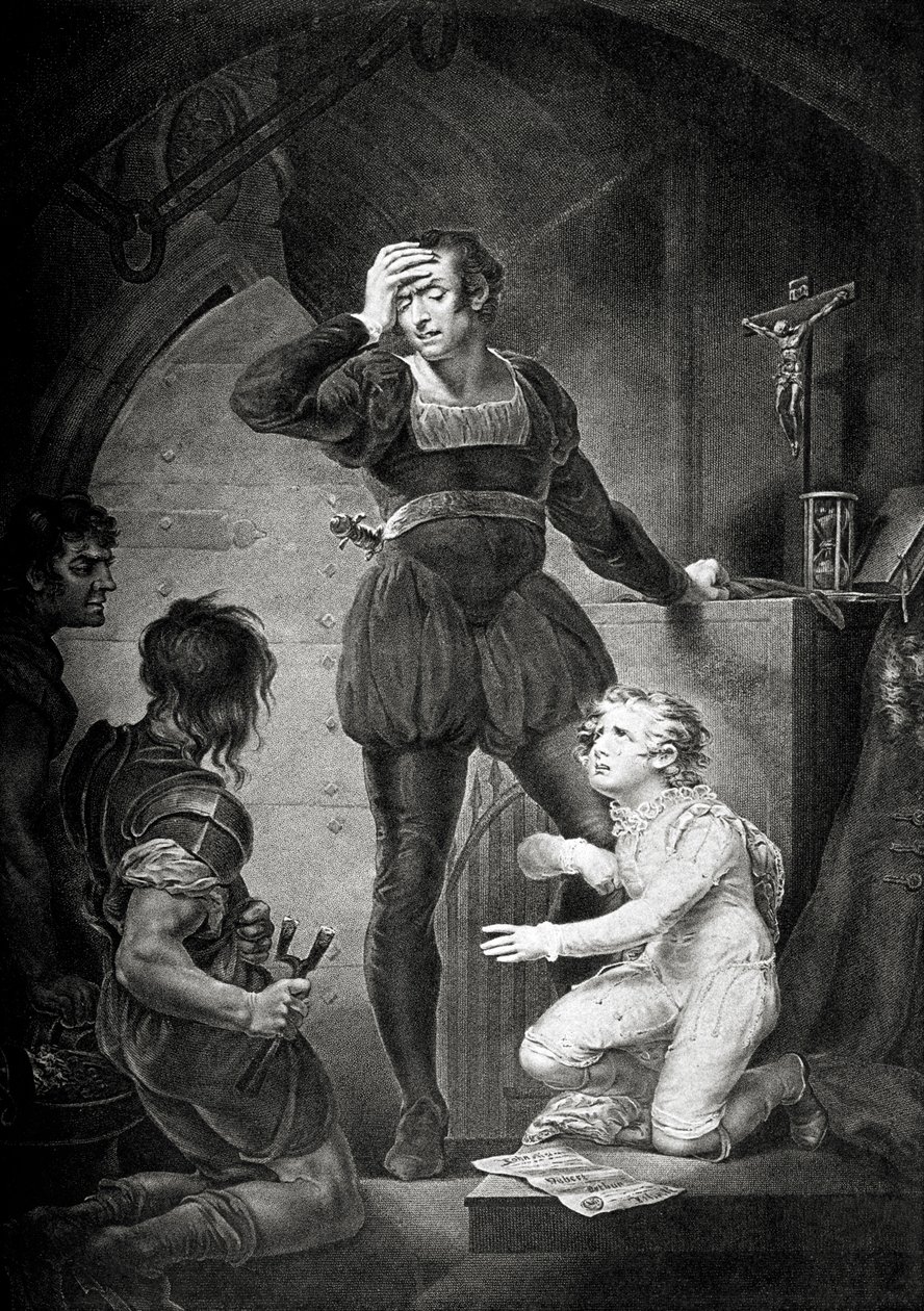 Król Jan. Akt IV, scena I: Hubert z Arturem w więzieniu autorstwa James (after) Northcote