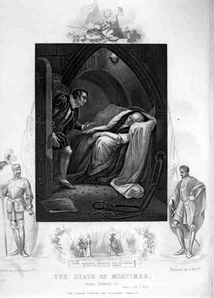 Śmierć Mortimera, akt II, scena 5, w Henryku VI (część I) Williama Szekspira (1564-1616) rytowana przez J. Rogersa (rycina) autorstwa James (after) Northcote