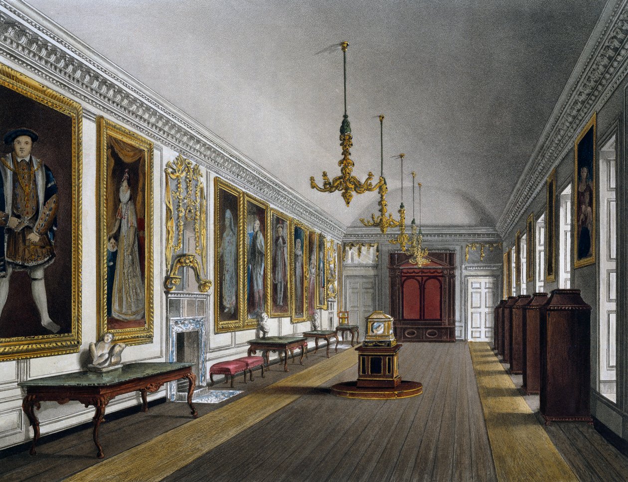Galeria Królowej, rycina Thomas Sutherland (1785-1838), wg projektu Jamesa Stephanoffa (ok. 1788-1874), Z dziejów rezydencji królewskich autorstwa James (after) Stephanoff