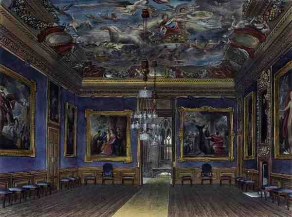 Salon Królewski, Zamek Windsor, z „Rezydencji Królewskich”, ryt. Thomas Sutherland (ur. 1785), wyd. autorstwa Williama Henry