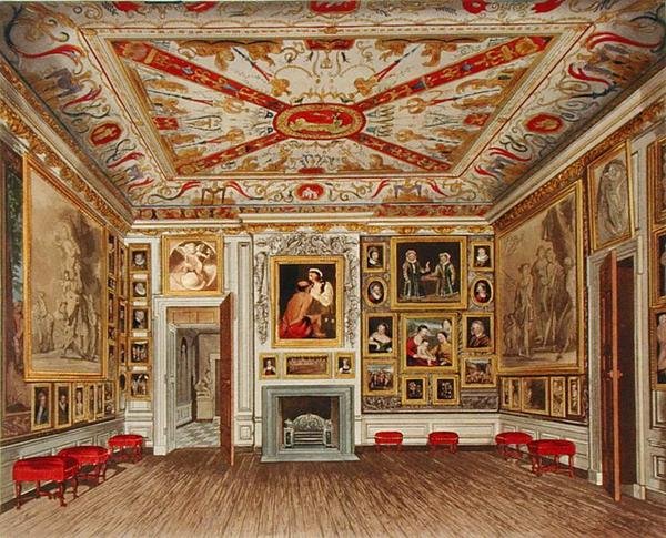 Komnata Obecności, Pałac Kensington, z „Historii rezydencji królewskich”, ryty Daniel Havell (1785-1826), William Henry Pyne (1769-1843) autorstwa James (after) Stephanoff