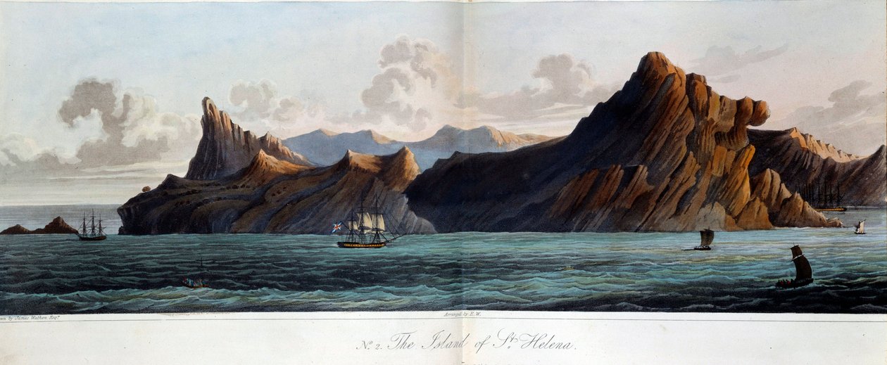 Widok na wyspę Sainte Helene (Sainte-Helene) w XIX wieku. Akwarela Jamesa Wathena (zm. 1828) Paryż, Musee de l