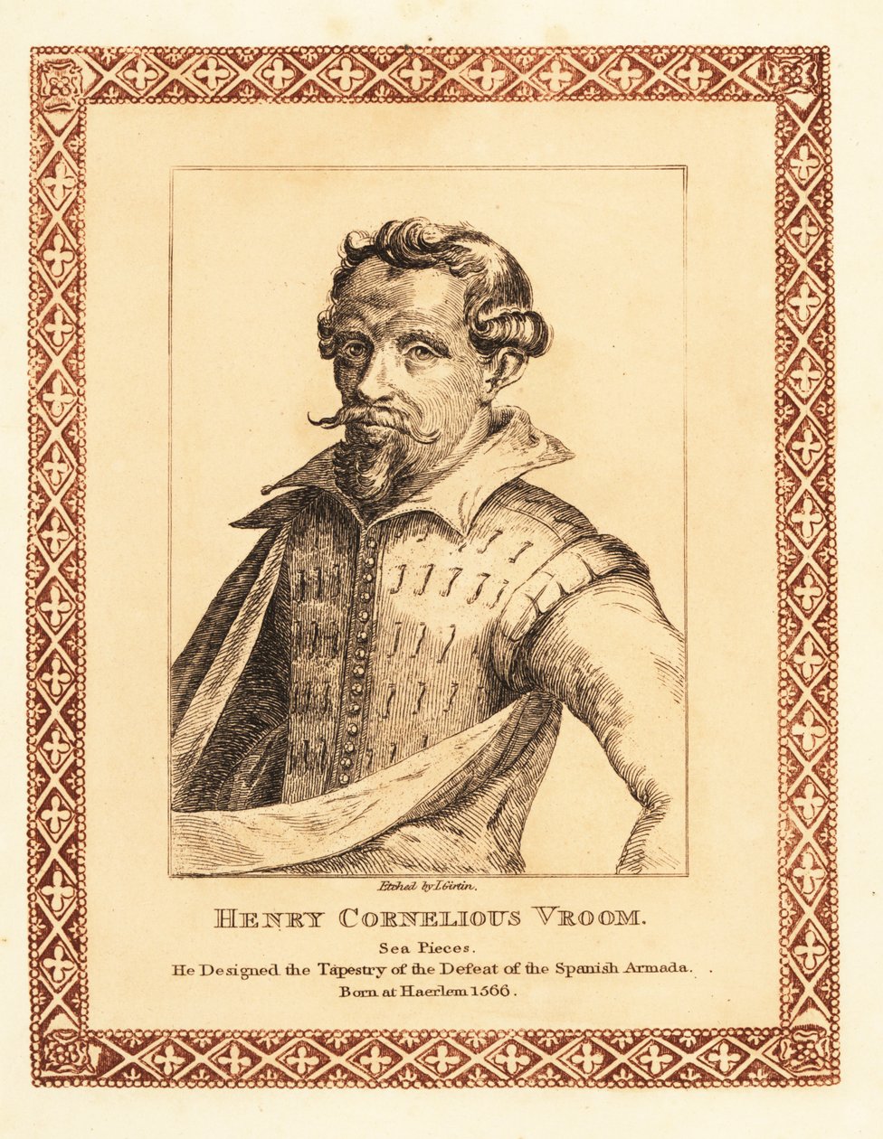 Hendrik Cornelisz Vroom, holenderski malarz marynistyczny Złotego Wieku.1817 (akwaforta) autorstwa James (c.1780 after 1820) Girtin