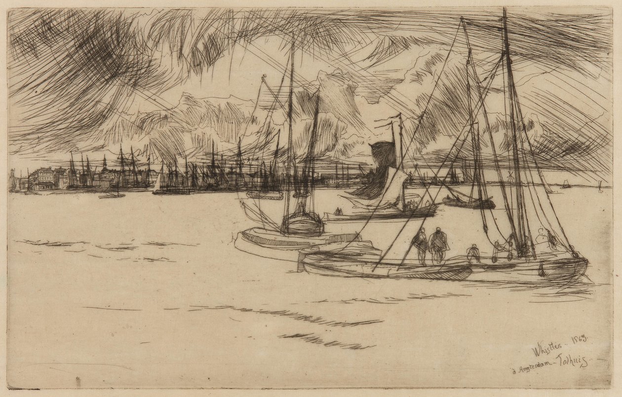 Amsterdam, z Tolhuis, 1863. autorstwa James Abbott McNeill Whistler