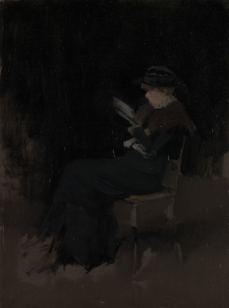 Aranżacja w kolorze czarnym: Girl Reading, ca. 1880-90. autorstwa James Abbott McNeill Whistler