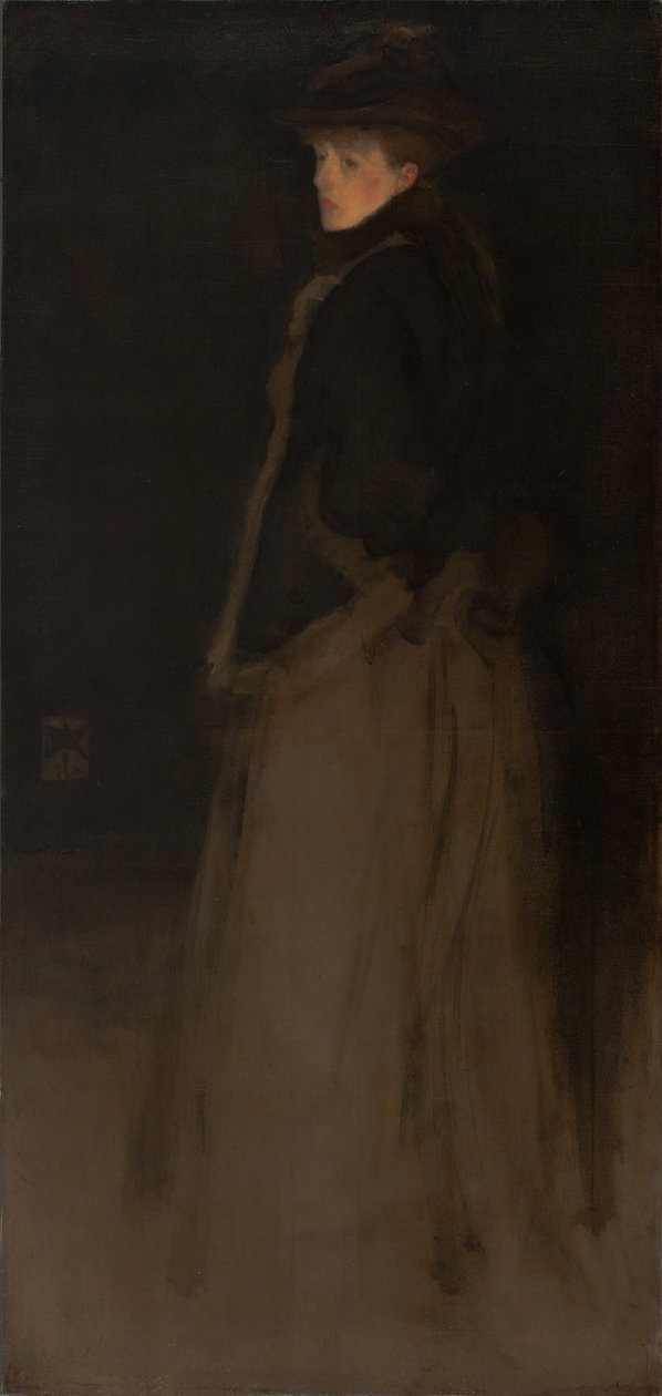 Aranżacja w kolorze czarnym i brązowym, futrzana kurtka autorstwa James Abbott McNeill Whistler