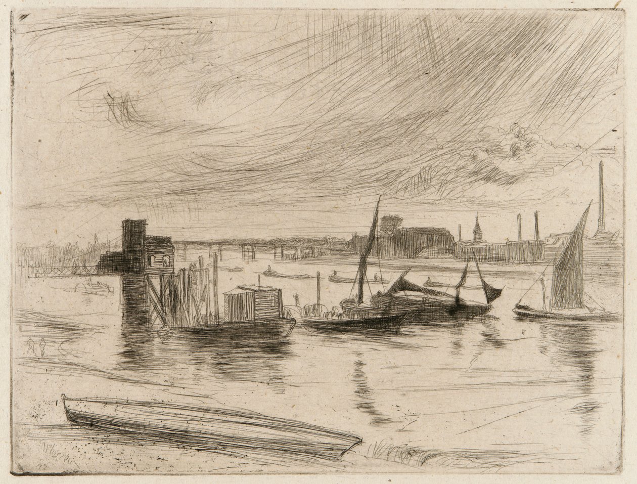 Battersea Dawn Cadogan Pier, 1861. autorstwa James Abbott McNeill Whistler