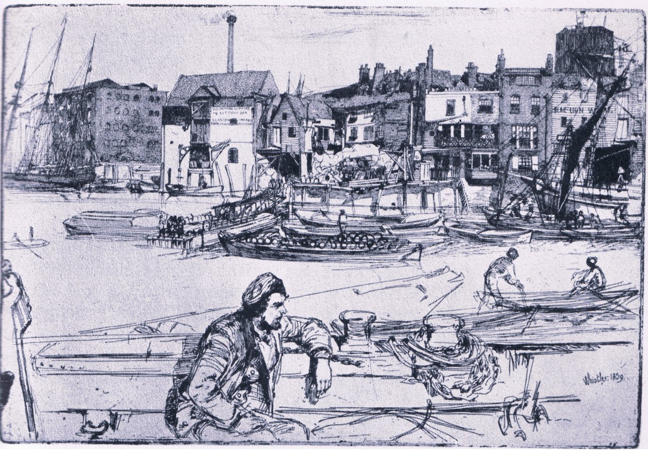 Black Lion Wharf (kolor lito) autorstwa James Abbott McNeill Whistler